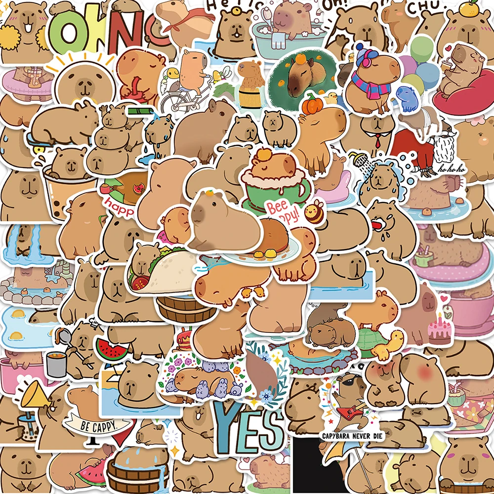 

10/30/50/100pcs Cute Cartoon Capybara Stickers Funny Animal Anime Sticker Waterproof Laptop Skateboard Suitcase Bike Kids Decals