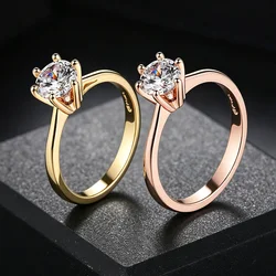 ZHOUYANG Wedding Rings For Women Classic Forever Perfect Cut 1 Carat Zircon Rose Gold Color 6 Claws Gift Wholesale Jewelry R013