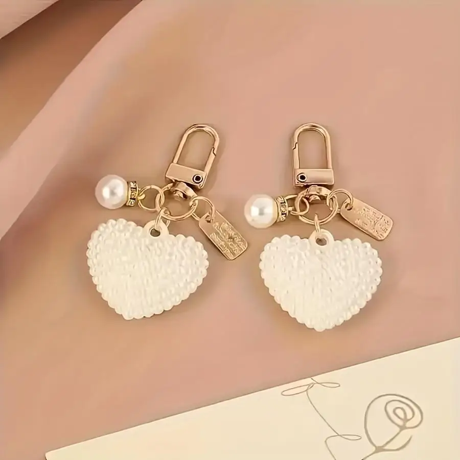 1/5/10/20/50/100pcs s/10-Set Heart-Shaped Faux Pearl Keychain Gift Set, Earphone Case Decoration, Suitable for Various Holiday G