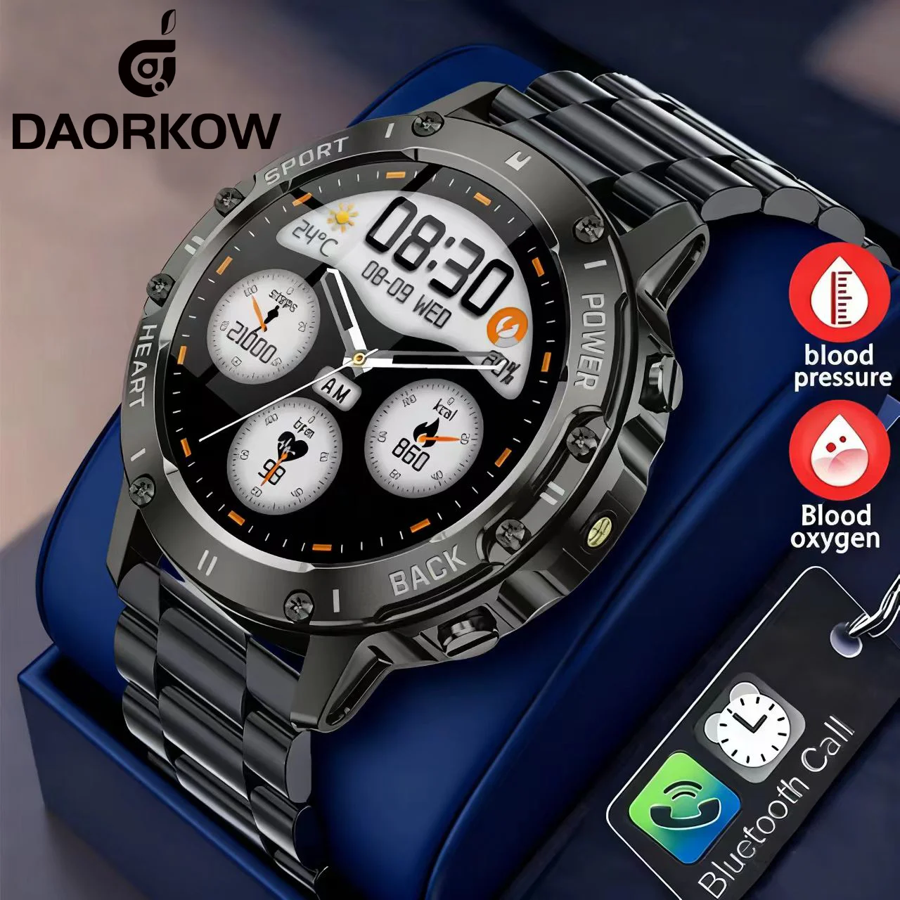 

2025 New Sports Smart Watch LED Lighting IP68 Heart Rate Blood Oxygen Bluetooth call 100+ Sports Modes GPS Trajectory Smartwatch