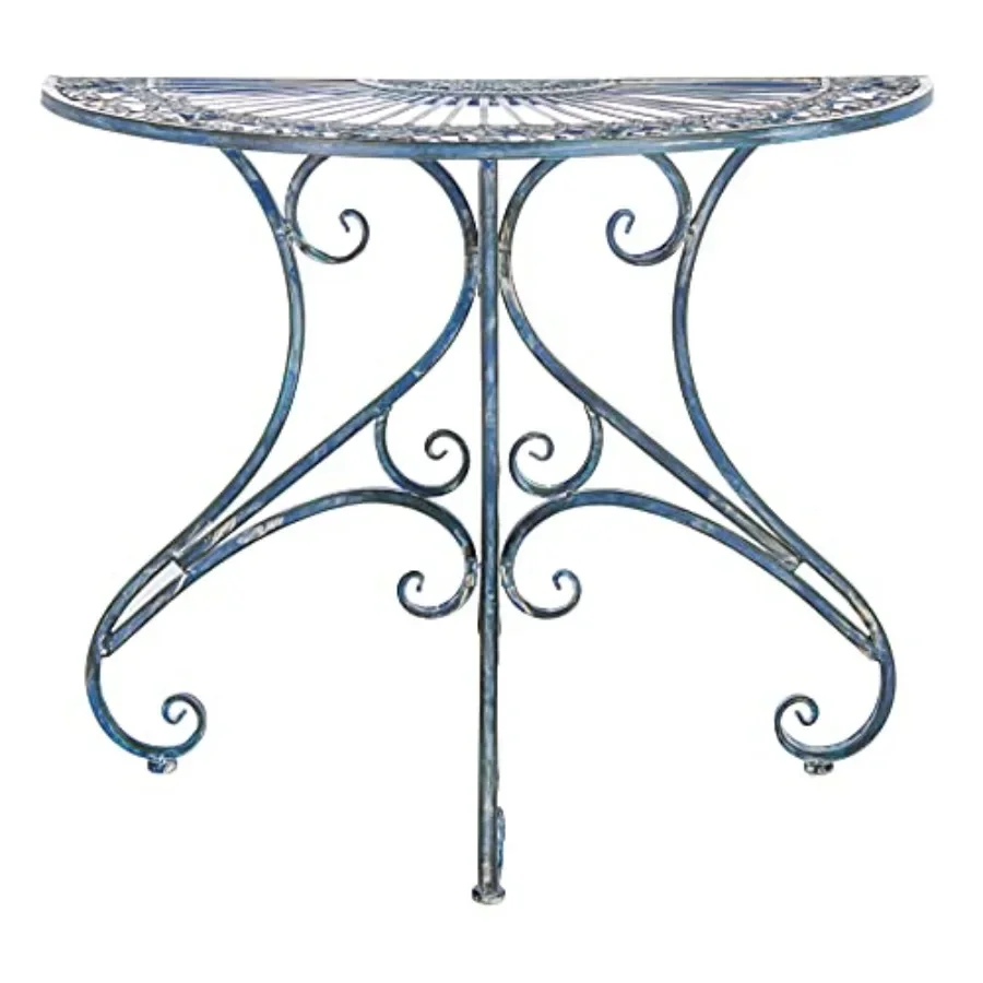 Outdoor Annalise Half-Moon Accent Table Iron Metal Antique Gold Vintage Baroque Scrollwork Ideal for Patio Deck Porch Garden