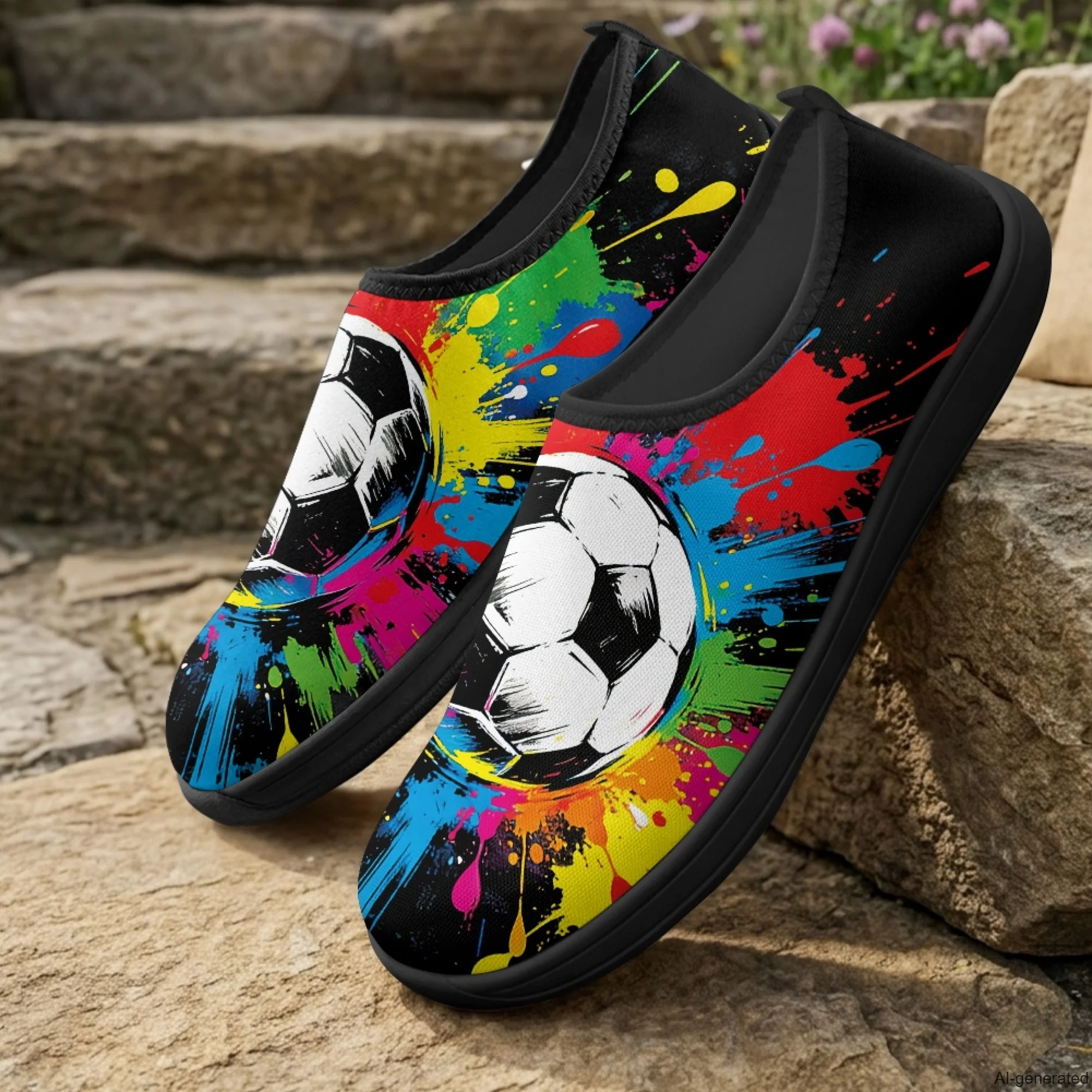 XIXIRIMIDO Slip-on Wide-toed Shoes Men's Breathable Mesh Shoes Soccer Print Womens Fashion Sneakers Walking Shoes 36-46