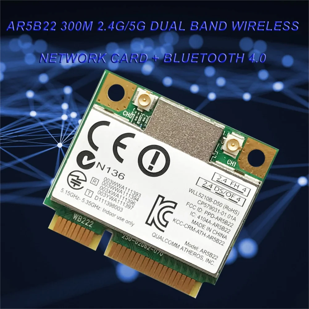 2.4G/5G Mini PCI-E Wireless Adapter 300Mbps Bluetooth WiFi Network Card 802.11a/b/g/n Wi-Fi Wireless Network Card for Laptop PC