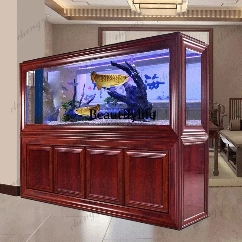 

HR NQ Large Floor-Standing Screen Aquarium with Bottom Filter, Ultra-Clear Glass Eco Fish Tank for Living Room