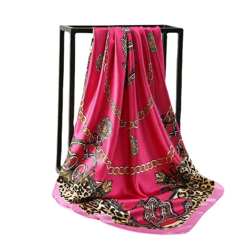 New chain leopard print print pattern women's 90 * 90cm large square scarf silk scarf, headscarf