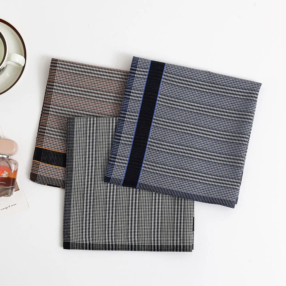 3 pezzi da uomo in puro cotone tinto in filo fazzoletto estivo sottile assorbente per asciugare il sudore fazzoletto vecchio stile tinto in filo a quadri