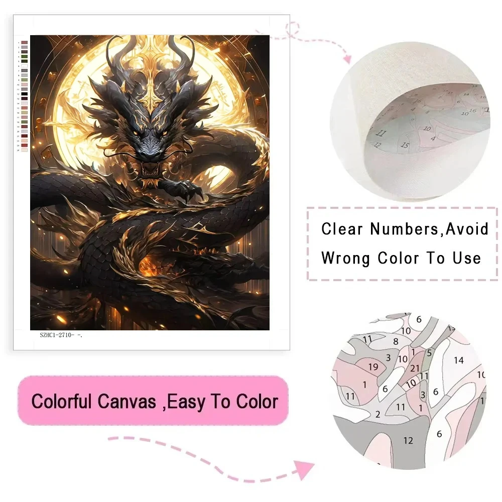 Acrylic Paint By Numbers Dragon Animal Oil Painting Package Art Picture For Bedroom Wall Adults Hand Painted Unique Gift