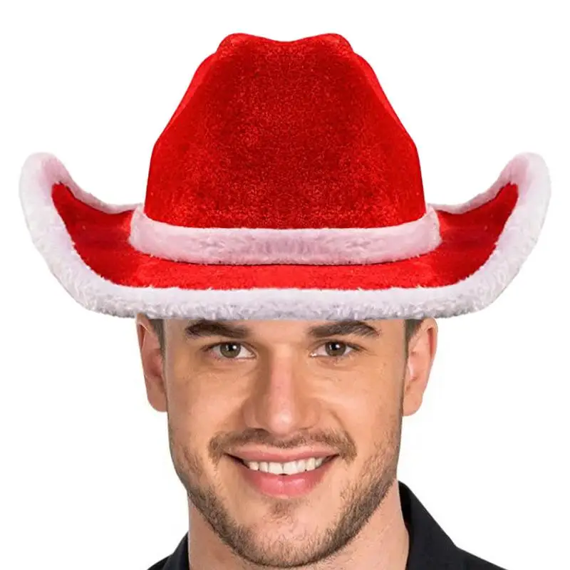 Christmas Cowboy Hat Felt Santa Party Hats Red Soft Breathable Christmas Hats Funny Santa Costume Accessories for Males