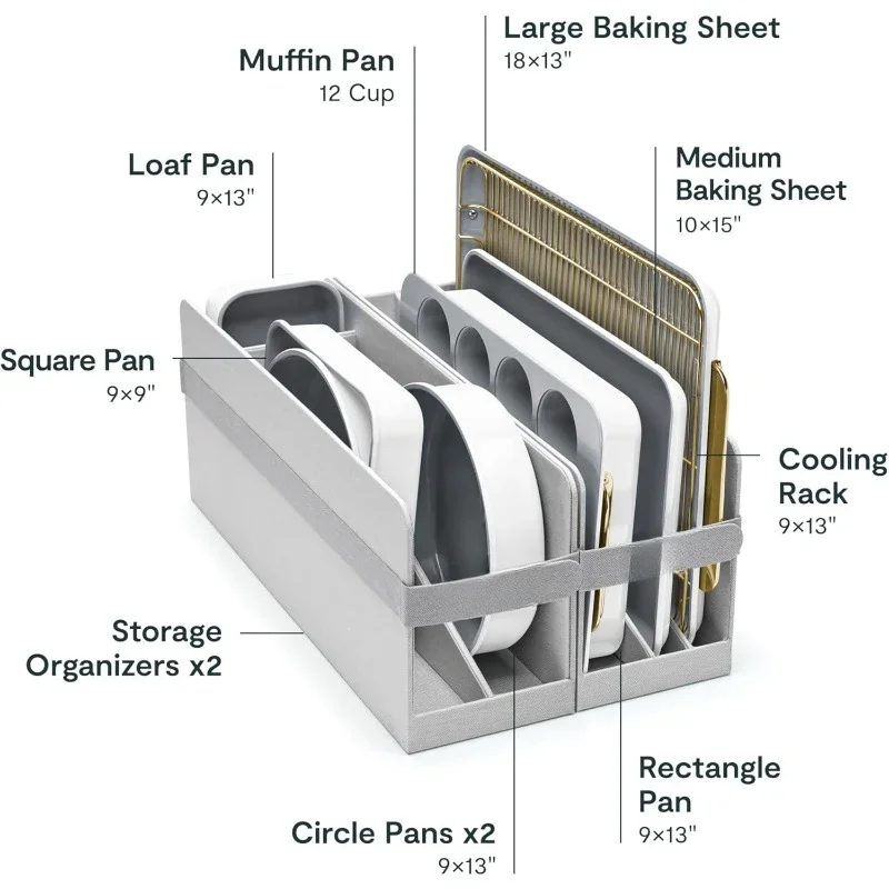 Nonstick Ceramic Bakeware Set (11 Pieces) - Baking Sheets, Assorted Baking Pans, Cooling Rack, & Storage - Aluminized Steel Body