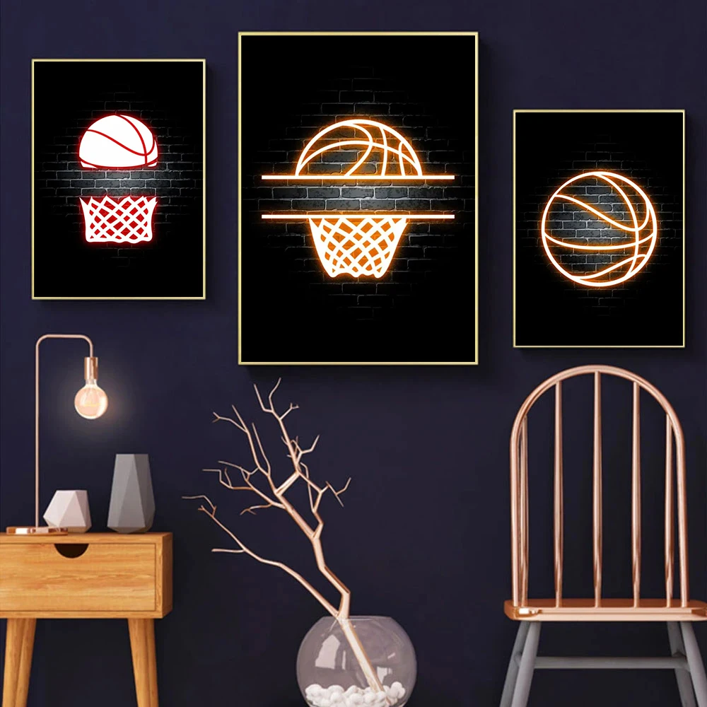

Basketball Posters Prints Wall Art Neon Light Canvas Painting Modern Murals for Boy Room Home Decoration Pictures No Frame