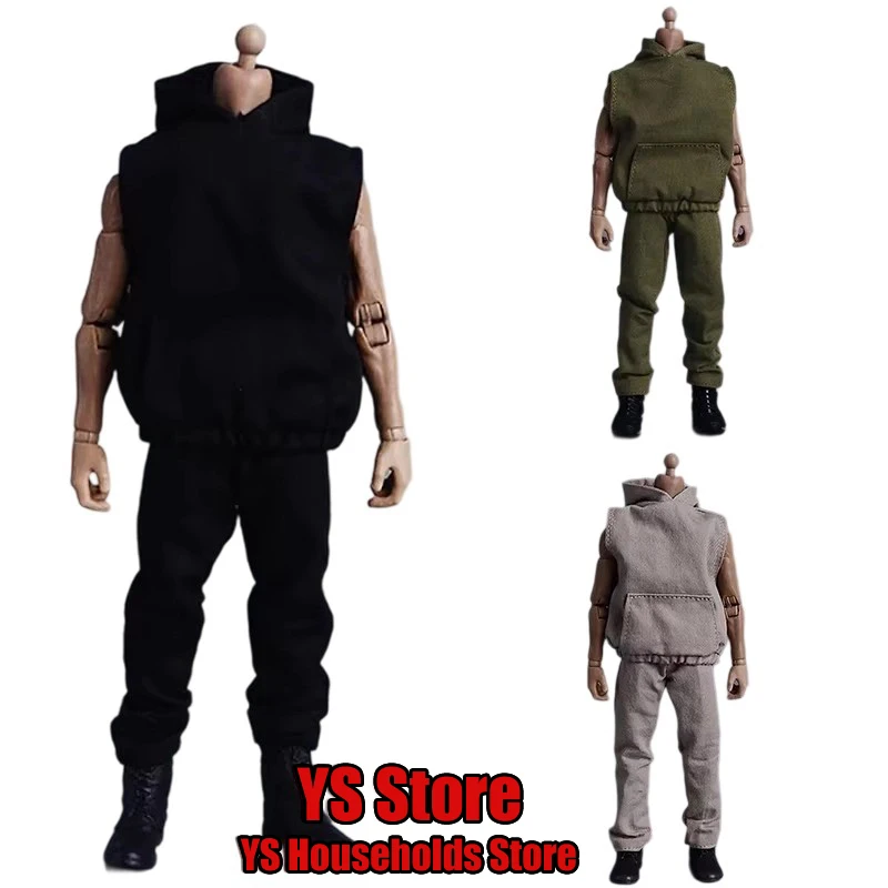 

ATSTORY 1/12 Man Soldier Sleeveless Hooded Coat Top Straight Loose Pants Clothes Toys Accessory Fit 6" Action Figure Body