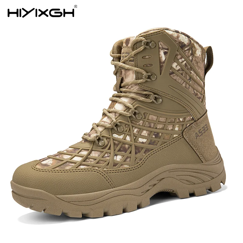 Men's Military Tactical Boots Army  Men Side Zipper Military Boots Men Anti-Slip Ankle Boots Work Safety Shoes Hiking Shoes
