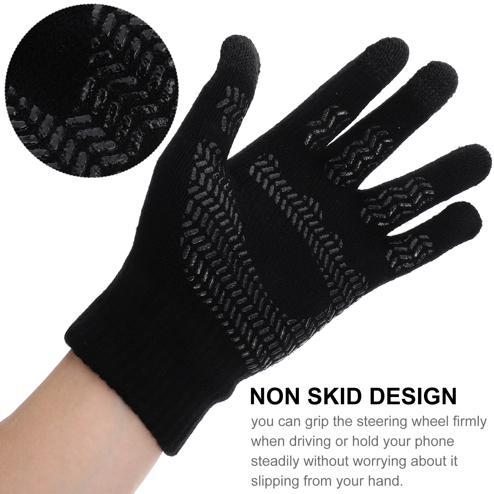 

1 Pair Touch Screen Gloves Warm Knitted Full Finger Anti-Slip Stretchy Mitts For Driving Cycling Winter Outdoor Sports Use