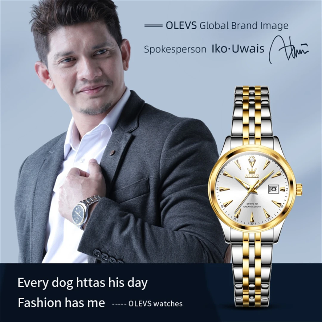 ساعة أوليفس كوارتز بقرص دائري ، سوار ساعة من الفولاذ المقاوم للصدأ ، تقويم مضيء ، هدية الموضة ،