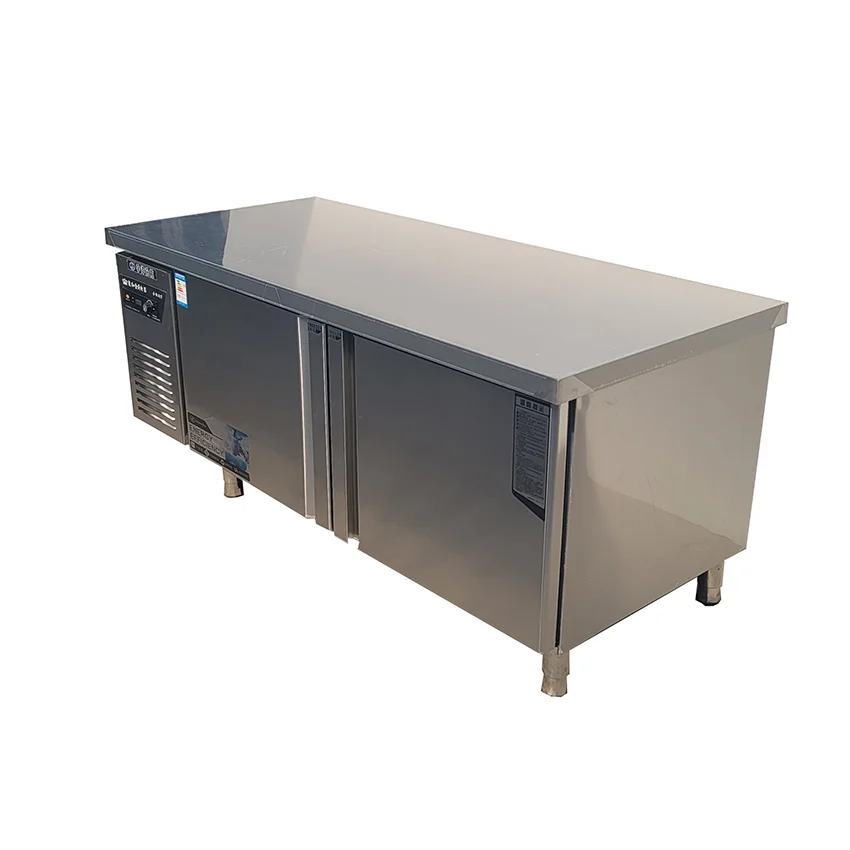 

Холодильник с двумя температурными зонами, из нержавеющей стали, подстольный морозильник, светодиодная подсветка, цифровой контроль температуры, коммерческий, со столешницей для подготовки продуктов