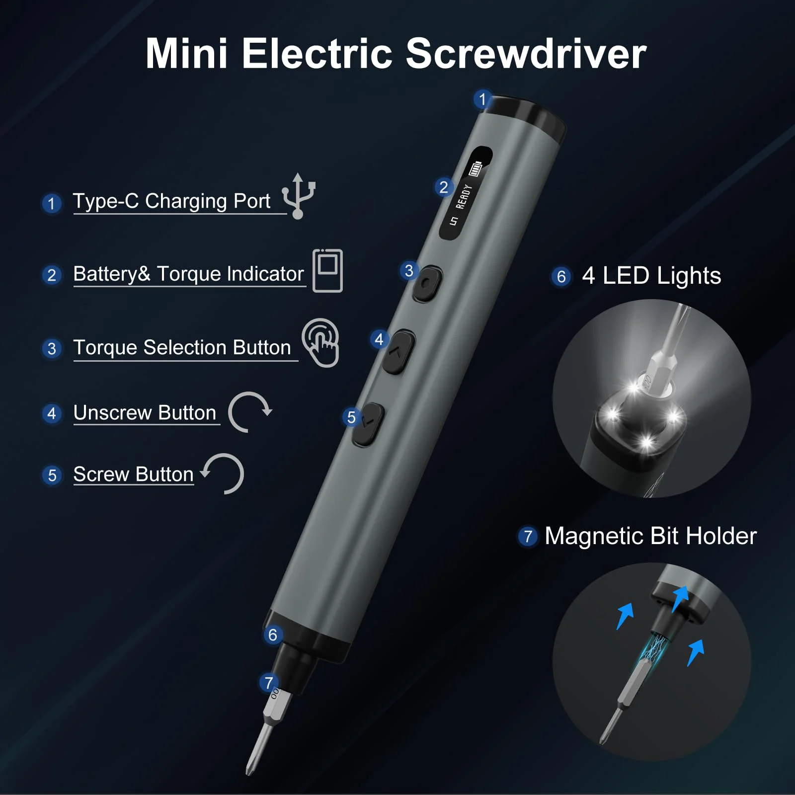 Mini 78 IN 1 Cordless Electric Screwdriver Set with 72 S2 Bits 5-Gear Torque Adjustment Digital Display Screen for Phone Camera