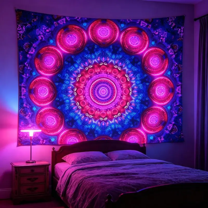 Colorful Cosmic Mandala Tapestry, Starry Galaxy Bohemian Wall Hanging for Bedroom Living Room Psychedelic Decor