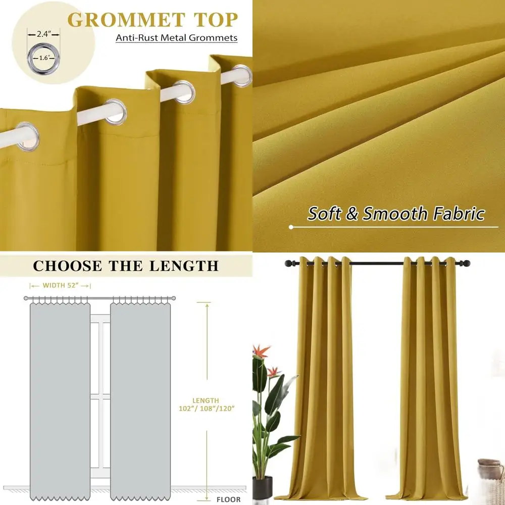 

Blackout Curtains Set, 2 Panels, 52x120, Thermal Insulated, Room Darkening, Grommet Top, Golden Palm Design