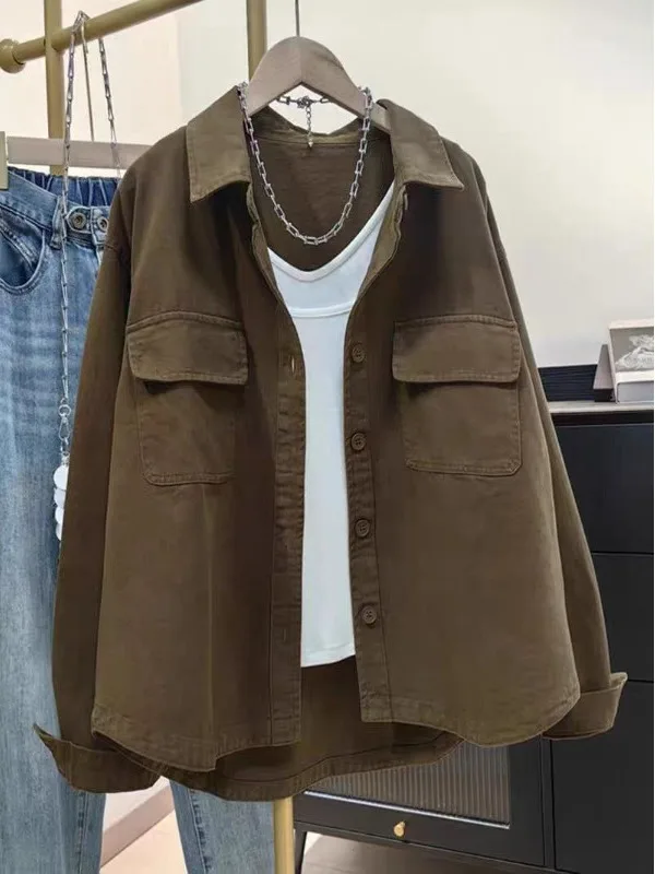 루즈핏 코튼 여성용 긴 소매 한국 스타일 얇은 아우터 가을 시즌 패셔너블 캐주얼 여성 의류