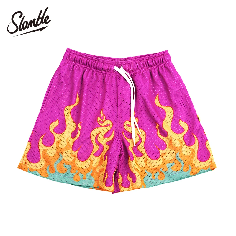 Fire Print Men's Shorts Outdoor Fitness Male Plus Size Casual Sports Basketball Bottoms