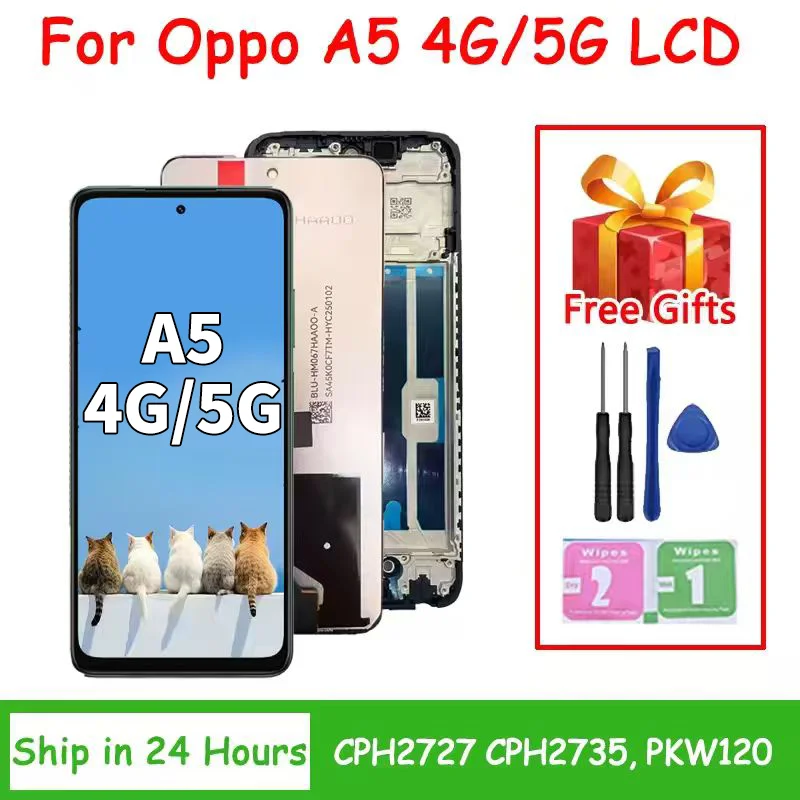 A5 Display Screen For Oppo A5 4G LCD CPH2727 Display Touch Screen Digitizer For OPPO A5 5G CPH2735 PKW120 LCD Frame