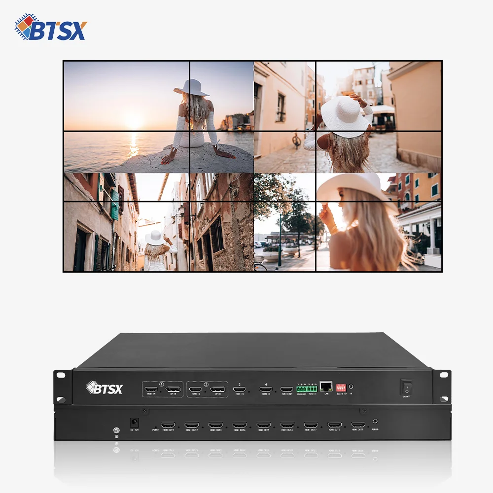 4K60 HDMI DP to 9HDMI Video Matrix HDCP2.2 24bit RGB444 Color Power-off Memory DHCP IP Adjustable for VR Immersive Display