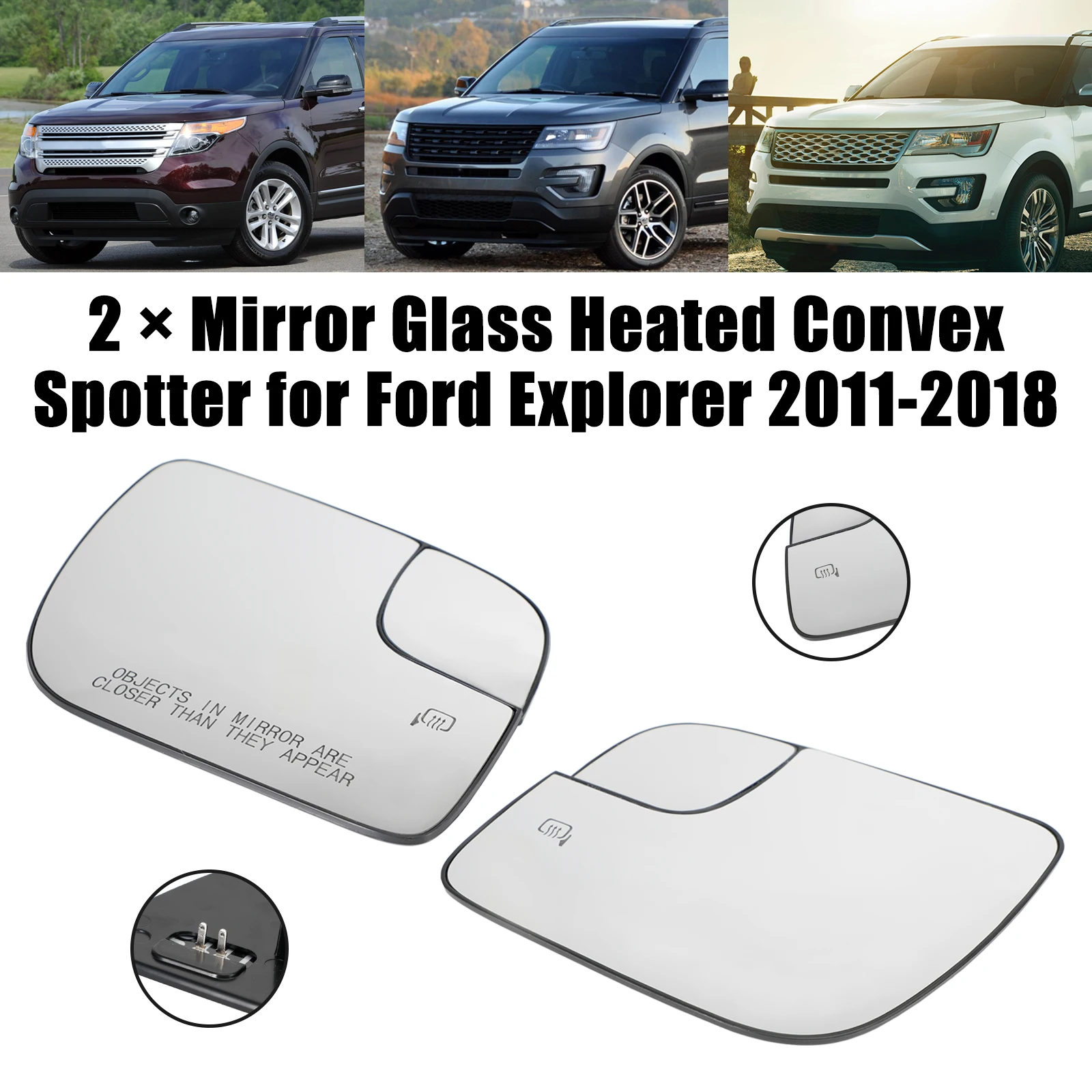 Artudatech Left&Right Mirror Glass Heated Convex Spotter for Ford Explorer 2011-2018 Car Accessories