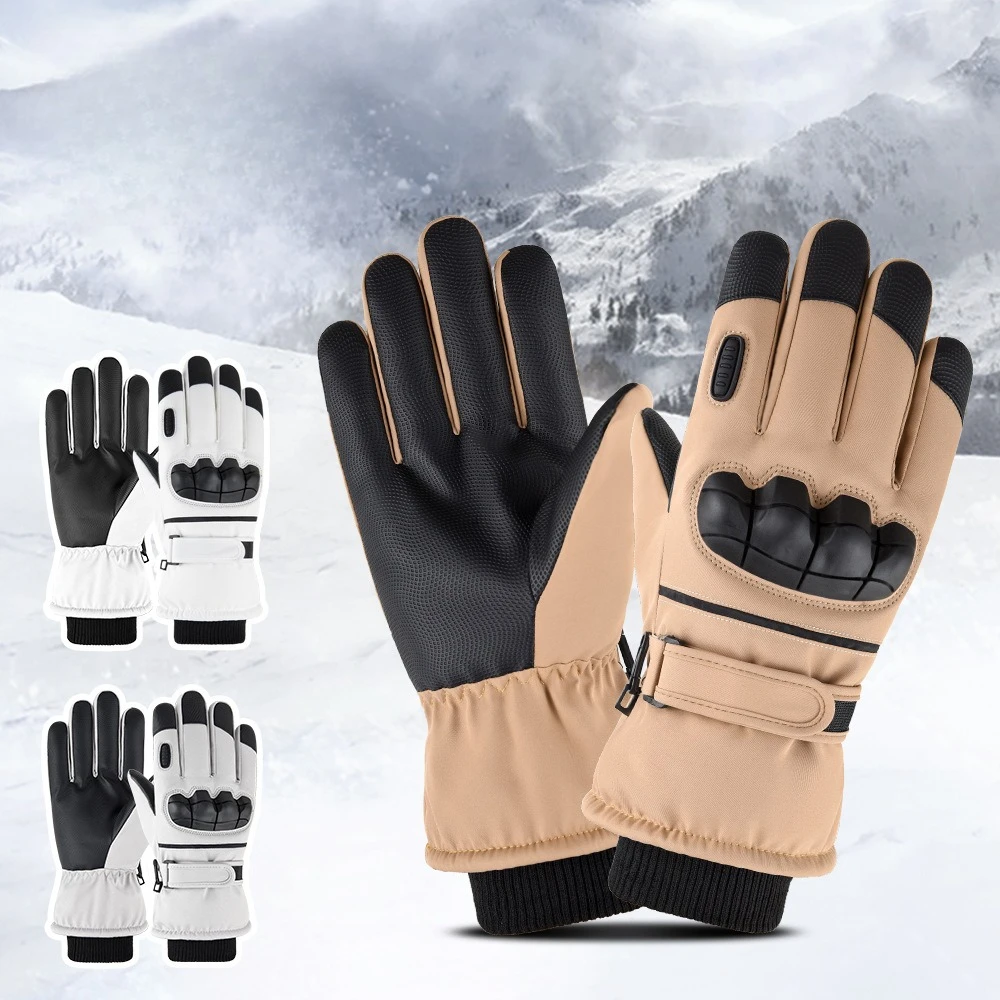 Ski gloves for winter cycling windproof and cold proof with thickened fleece and warm soft shell anti slip touch screen gloves