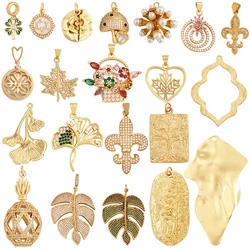 Unique Rose Flower Maple Leaf Big Tree Plant Charm Pendant,18k Gold Zircon Jewelry Findings Necklace Accessories Supplies S31