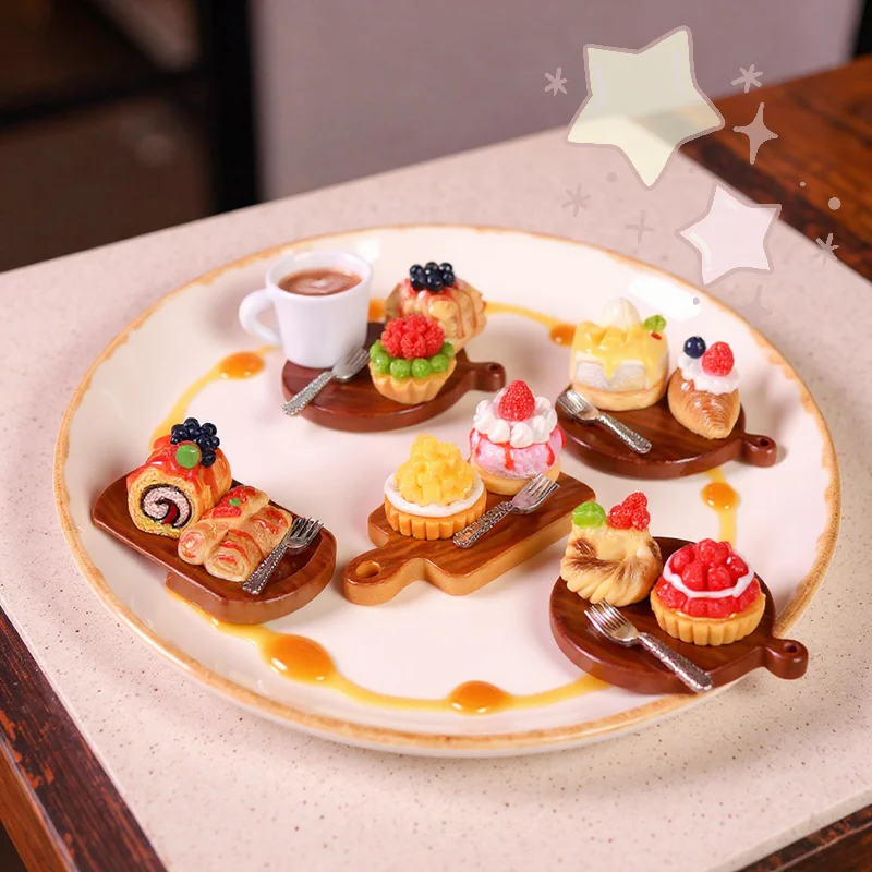 [TJ] Juego de 2 uds. De Mini pastel para casa de muñecas, modelo de postre para Mini decoración de cocina, accesorios para casa de muñecas, juguetes para juego de imitación