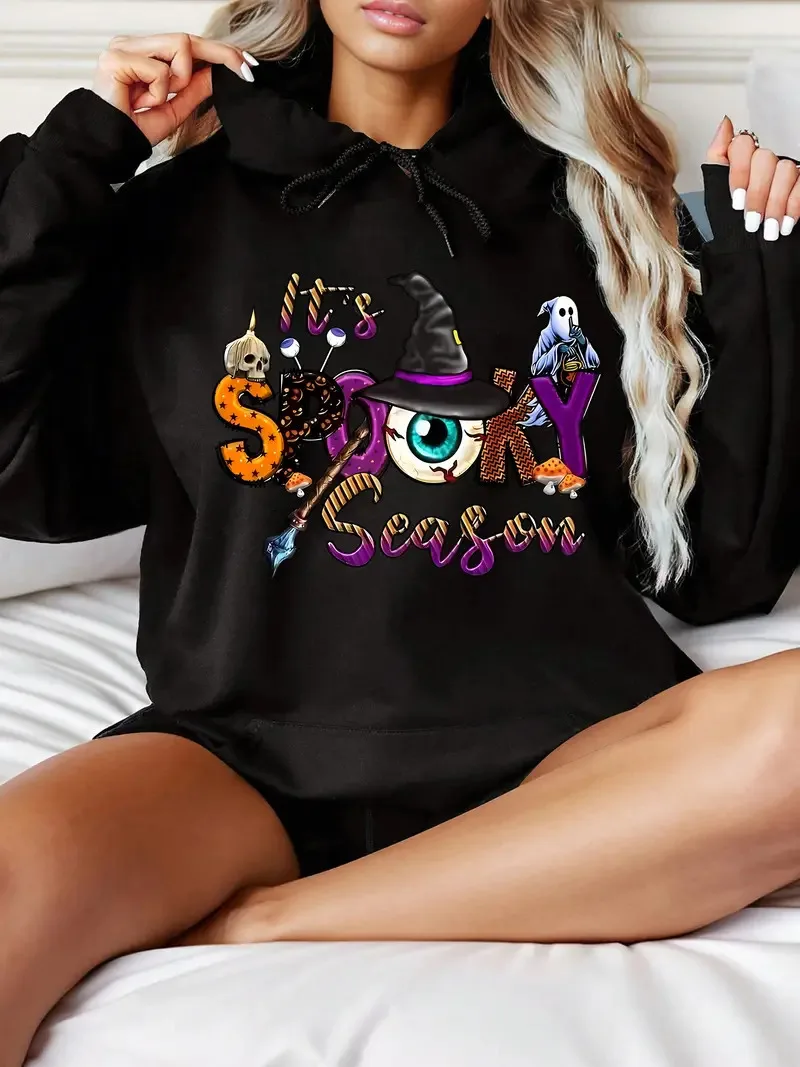 Spring And Autumn Hoodie, Halloween Round Neck Design, Women's Cross-Border Foreign Trade Warm And Scary Pattern TopMC11