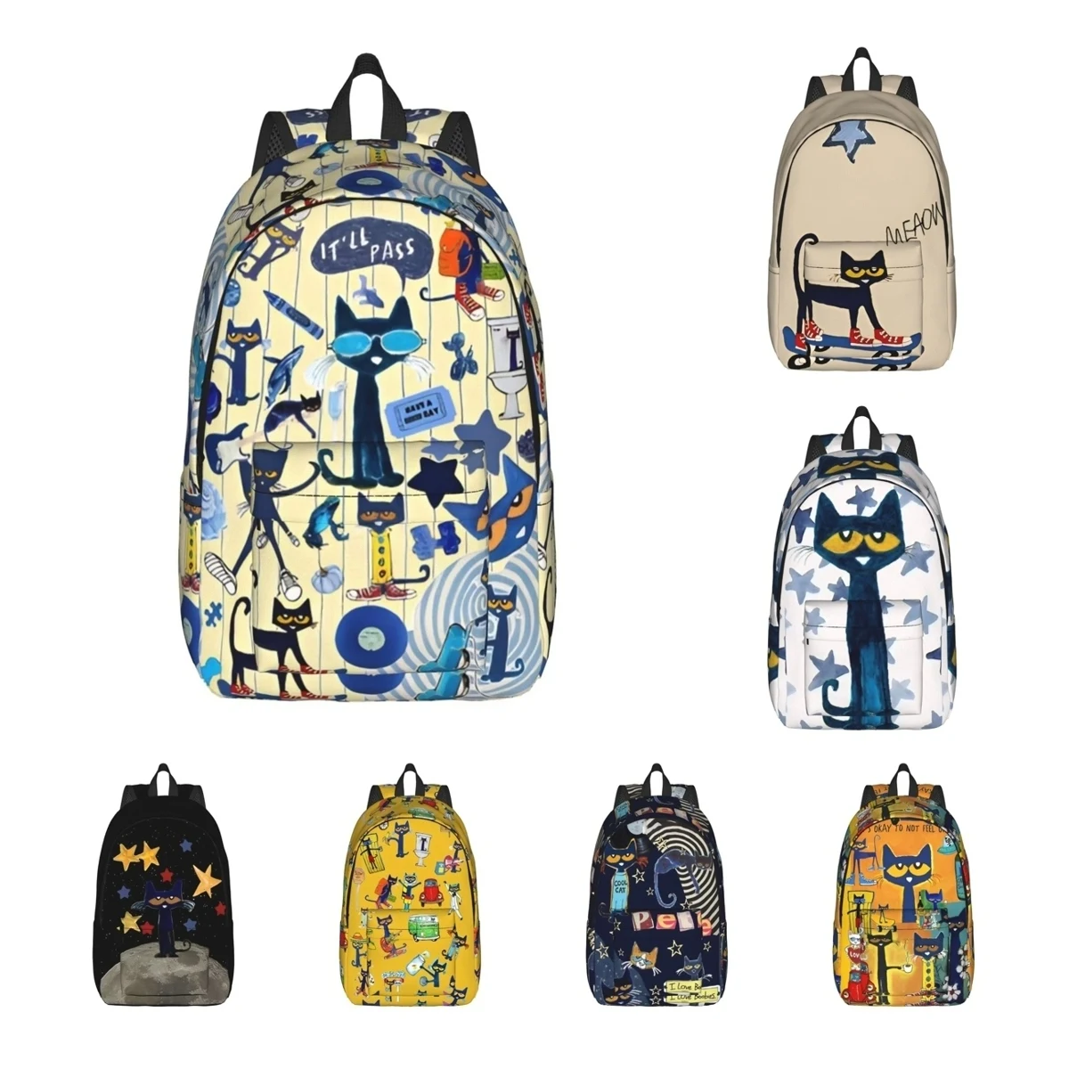 Pete the Cat  Casual Backpack with Pocket Student Work Cartoon  Daypack for Men Women Laptop Shoulder Bag