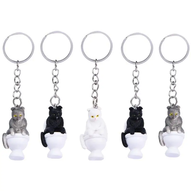 Funny PVC Cat Keychain Toilet Shape Design Color Options Cat Lovers Bag Car Key Decor