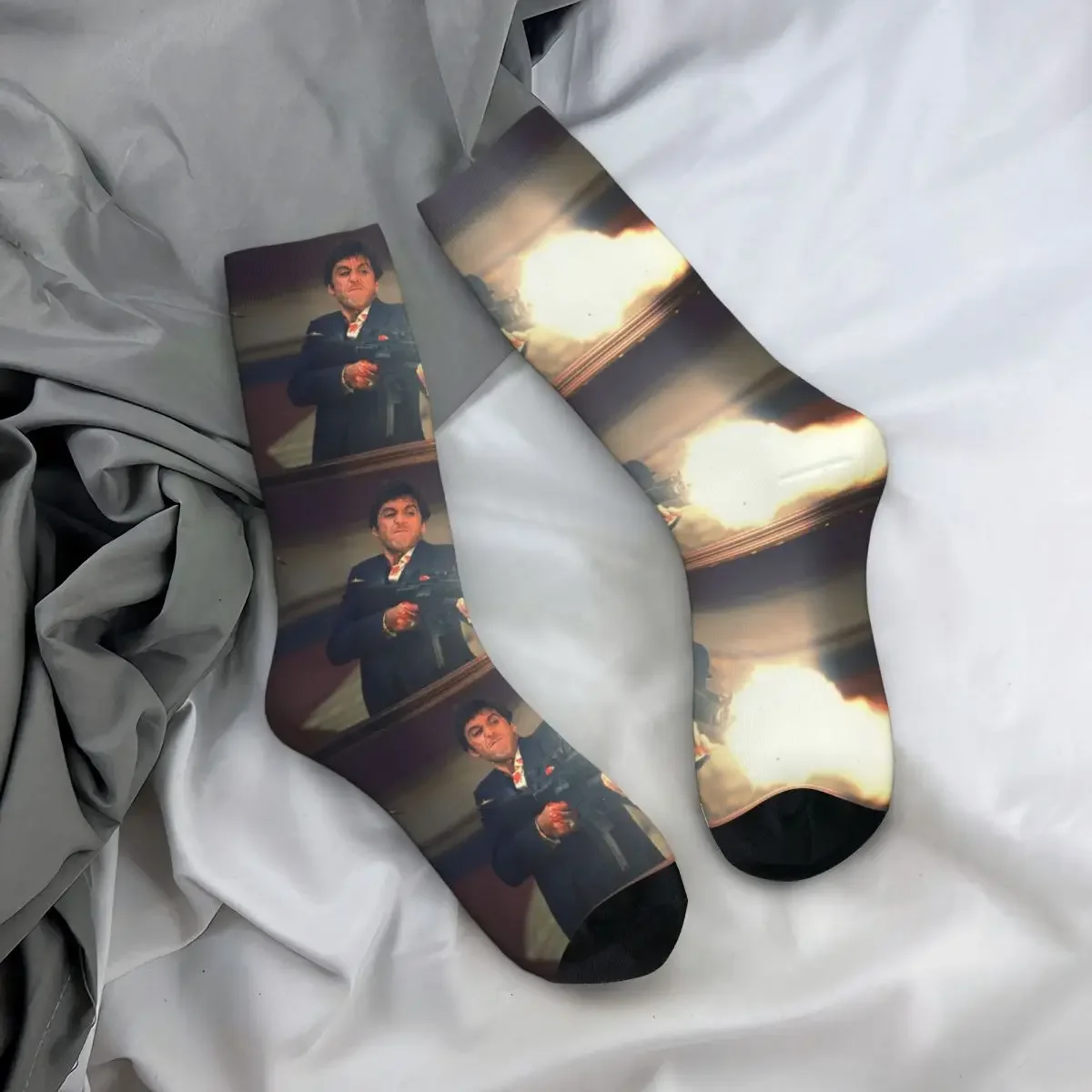 

All Seasons Crew Stockings Scarface Tony Montana Shooting Socks Fashion Long Socks for Men Women Valentine's Day Gifts