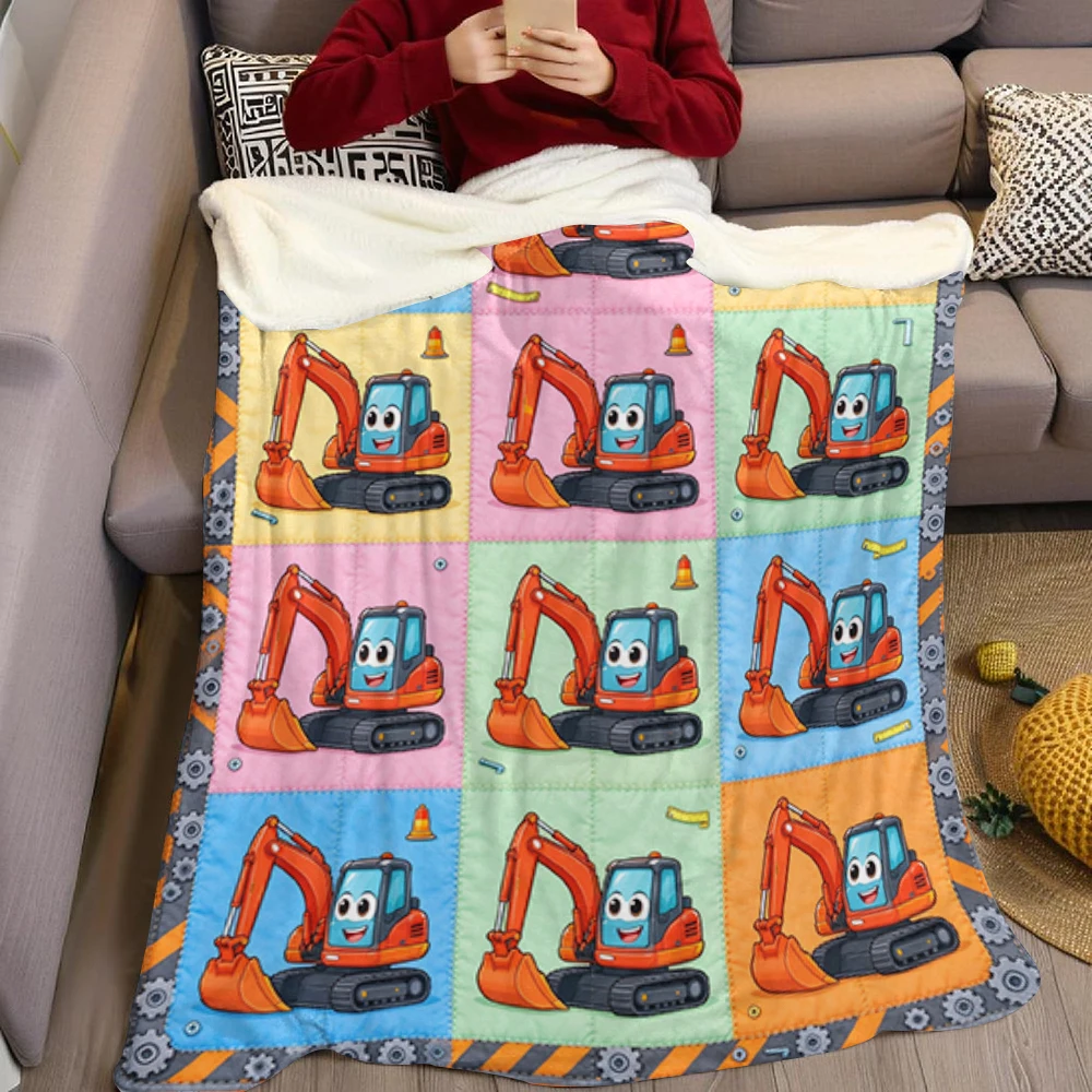 Red Excavator Bolt Grid Flannel Blanket Perfect for Sofa Office Bed Travel Sleep Read Relax Camping Four Season Use