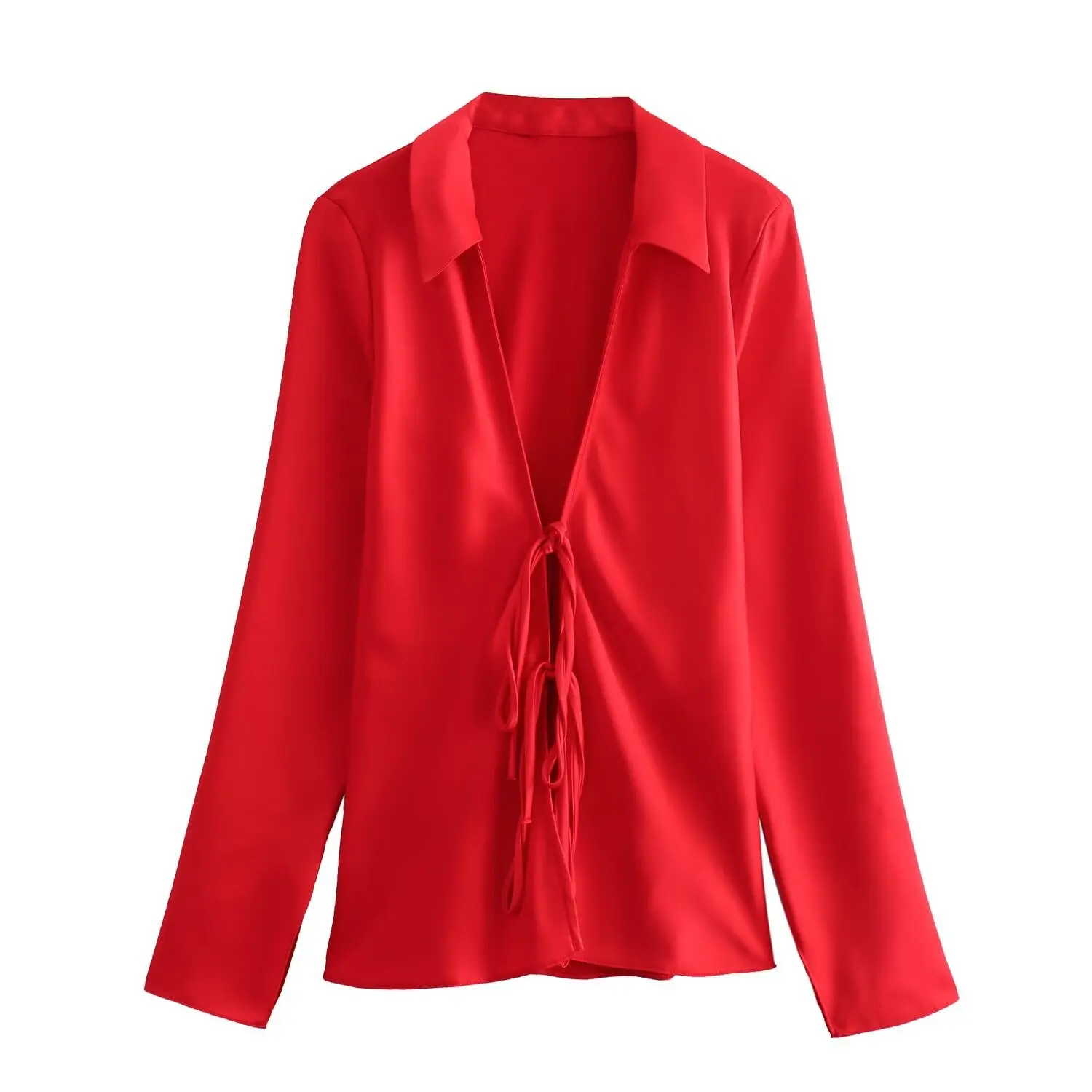 Sexy quente menina roupas leopardo impressão cetim textura camisa 2025 outono nova moda profundo v bowknot cardigan manga longa camisa solta