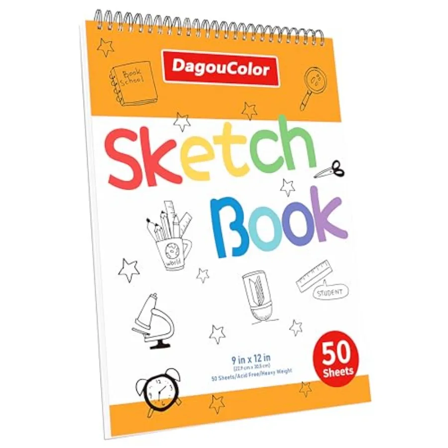 

Drawing Pad for,9"x12" Sketch Book, 50 Sheets, Spiral-Bound Smooth Drawing Paper, Double-Sided Sketchbook for Beginning Artists