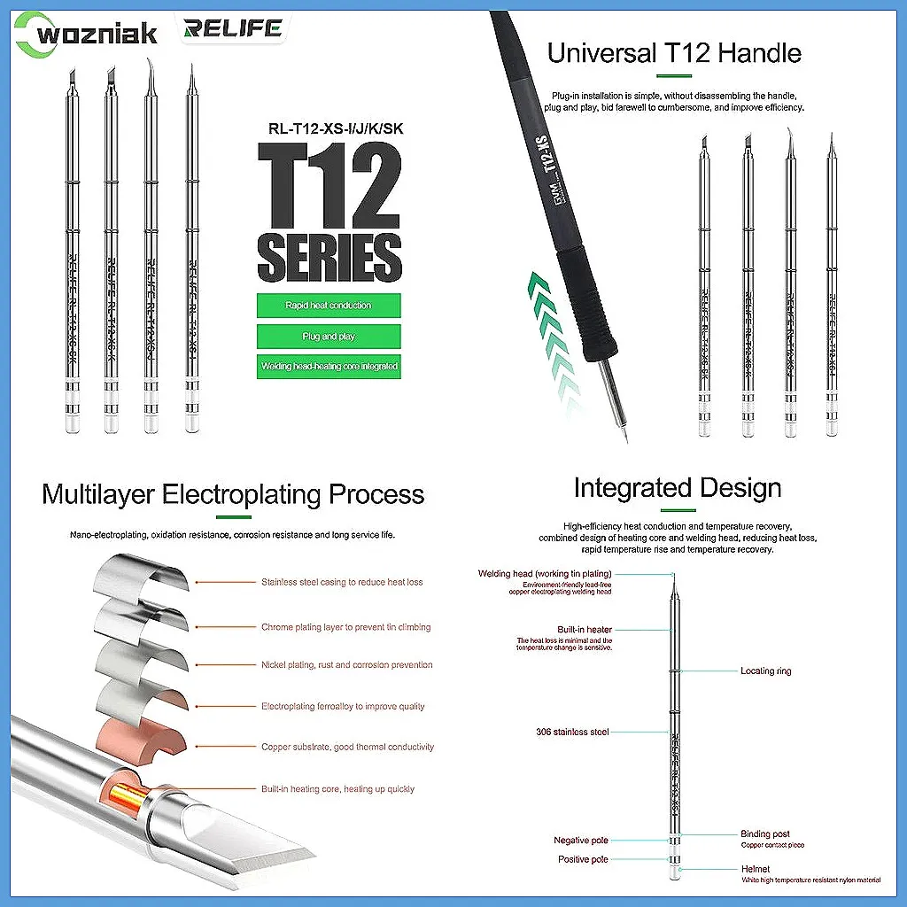 T12 Soldering Iron Tips Replacement Set - T12-I/J/K/SK Series for Precise Soldering & Rework Station