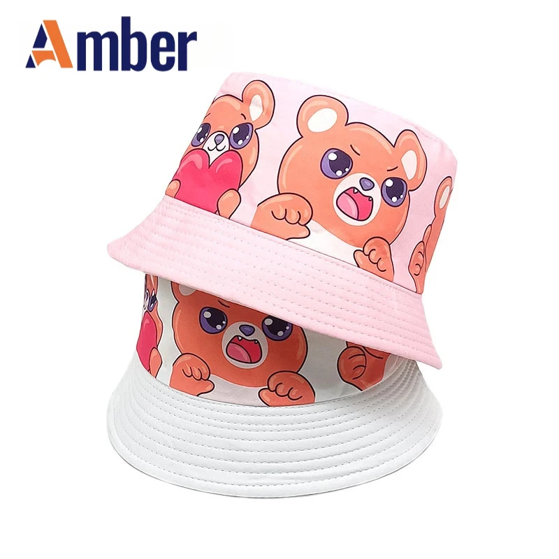 

Amber Cartoon Children Bucket Hat Boys Girls Kids Bear Pattern Printing Fisherman Hats Panama Cap Cute 54cm Outdoor Travel Sun