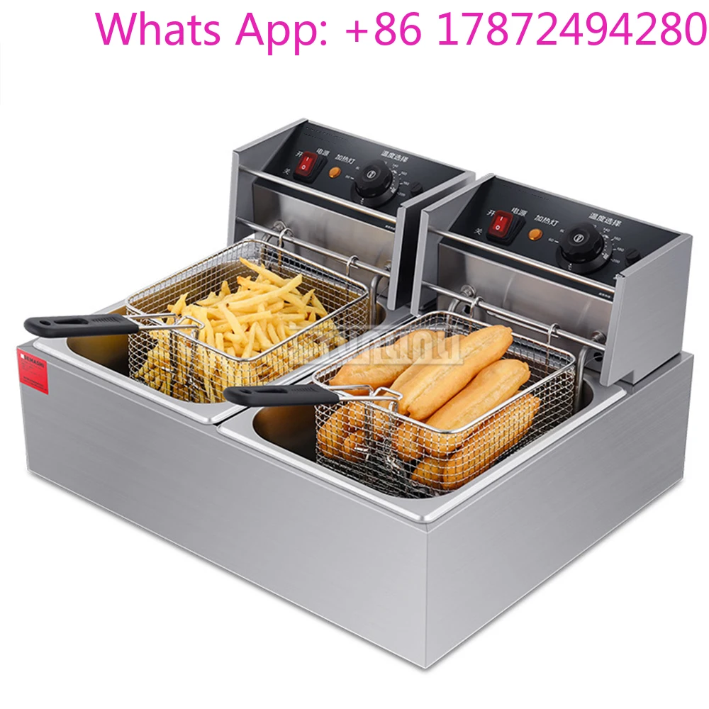 20L Electric Double Deep Fryer Stainless Steel Deep Fryer Commercial Countertop Fryer for Chicken French Fries Frying Chips