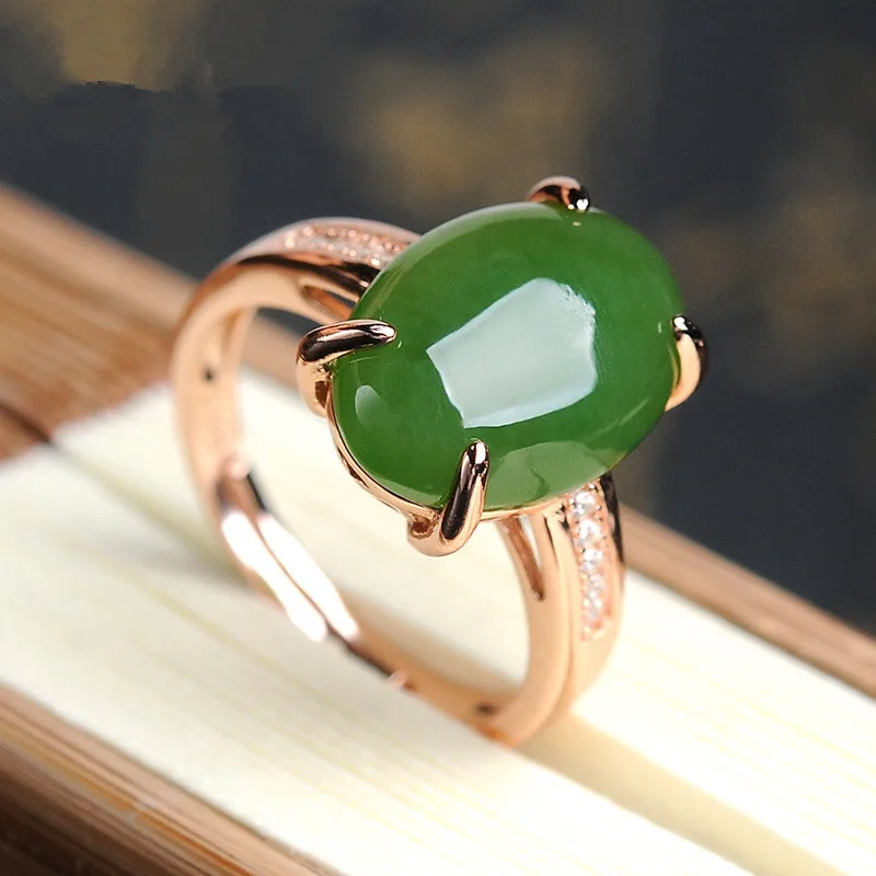 Hotan Jade Spinach Green Jasper Ring, Fashionable And Versatile