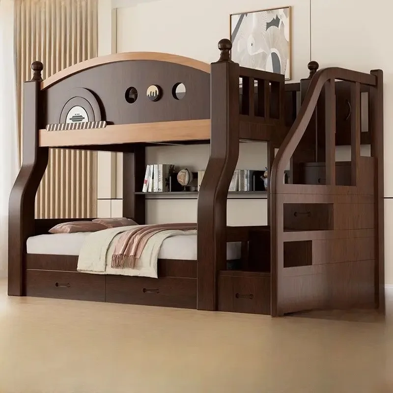 Upper and lower bunk beds High and lower Multifunctional combination Upper and lower Wooden beds Two floors