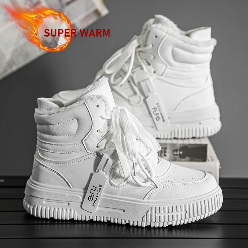 للجنسين الشتاء سكيت الدافئة حذاء من الجلد مع الفراء الرجال أحذية رياضية الراحة عدم الانزلاق ارتداء مقاومة وحيد الثلوج الأحذية الشتاء حذاء كاجوال #1
