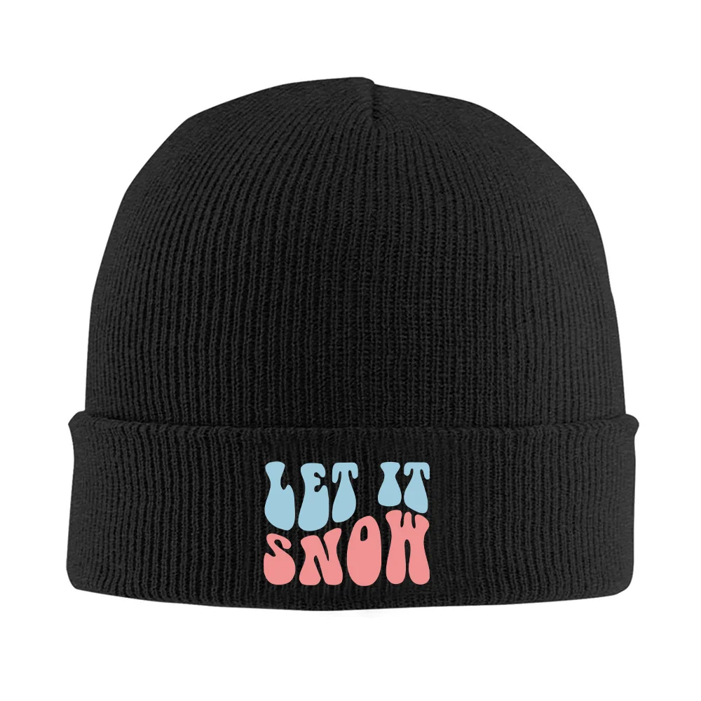 1pc Knitted Christmas Snowflake Beanie Hat White Winter Skull Cap with Black Lettering, Unisex for Soft Warm Holiday Accessory