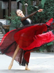 Chinese style classical folk dance long skirt practice performance clothing flowing double tensilk 720 degrees skirt