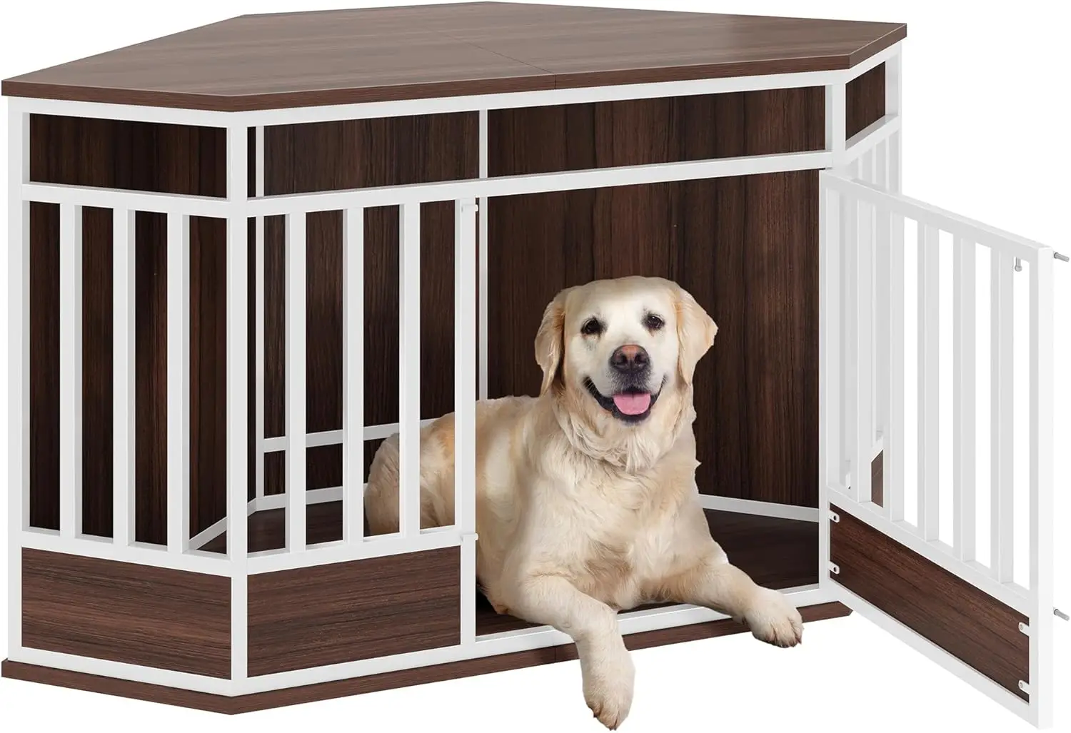 

52 Inch Heavy Duty Dog Kennel Indoor Furniture End Table Dog Crate for Large Dogs, Modern Decorative Wooden, White Walnut