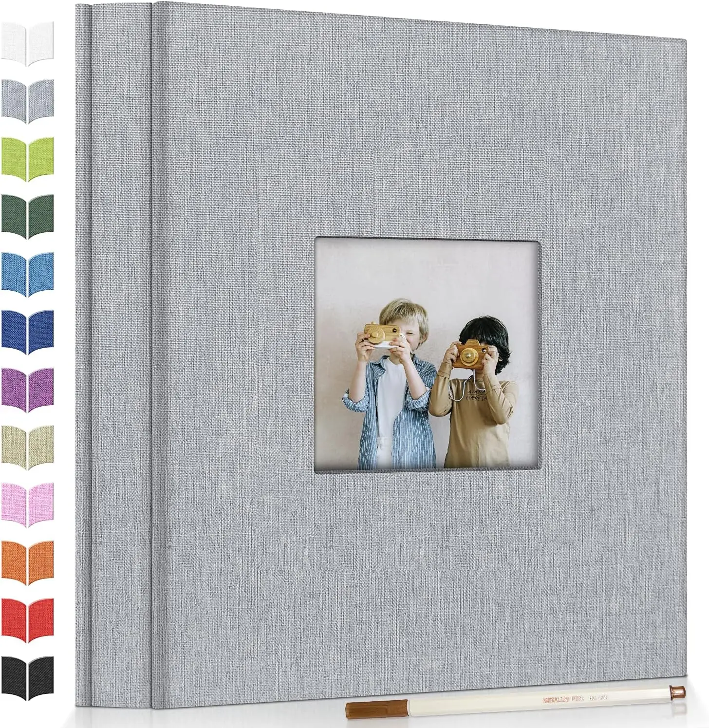 Photo Album Self Adhesive Scrapbook Album for 3x5 4x6 5x7 8x10 Pictures,40 Pages Linen Cover with Display Window DIY Photo Book,