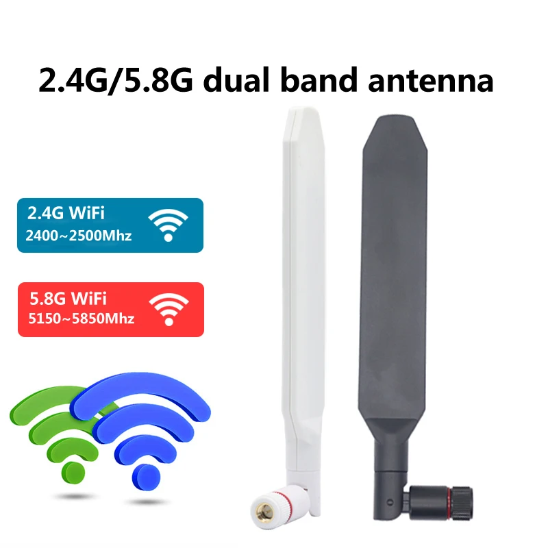 Antena de roteador de banda dupla Chicote de borracha dobrável, antena com SMA Omni WiFi, melhoria de sinal, 12DBI, 2.4G, 5G, 5.8G