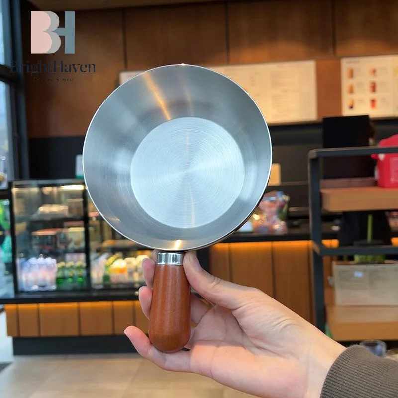 1PC Single-person Pot Stainless Steel Bowl Walnut Wood Handle Fruit Salad Yogurt Bowl Breakfast Cooking Tool Kitchen Restaurant