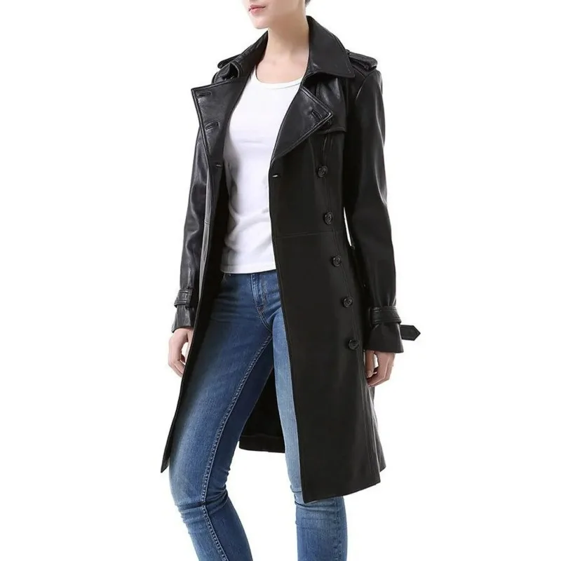 Lambskin Coat Women Genuine Leather Celebrity Trench Outfit Leather Coat